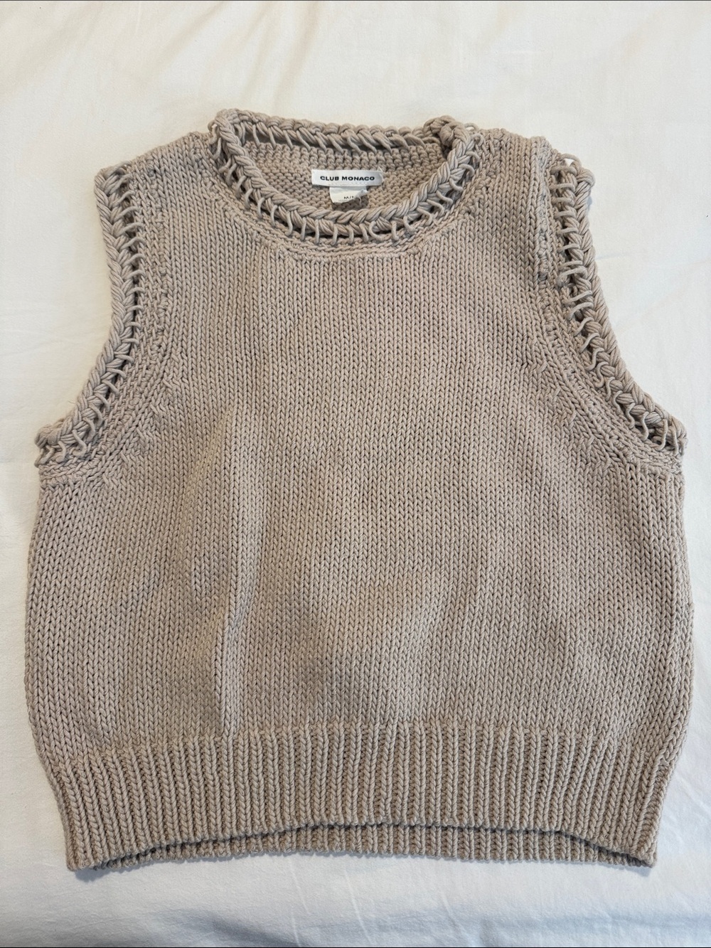 Club Monaco Knit Sleeveless V-Neck Vest in Taupe